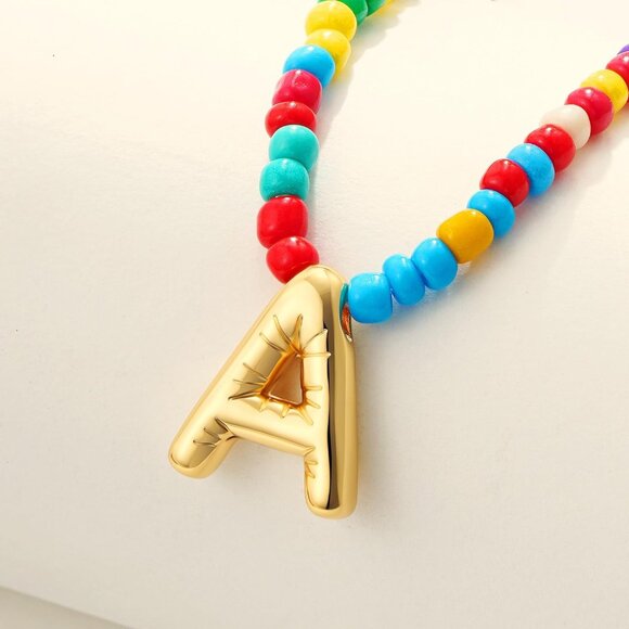 Charming Handmade Initial Necklace with Colorful Beads - Unique Women's Jewelry - Picture 6 of 7